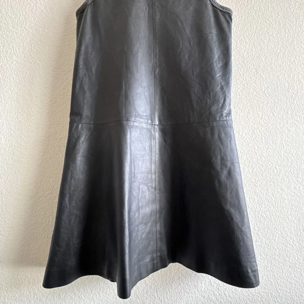 THEORY Nidan C Black Lambskin Leather Sleeveless Drop Waist Dress Size 8 - Picture 11 of 16